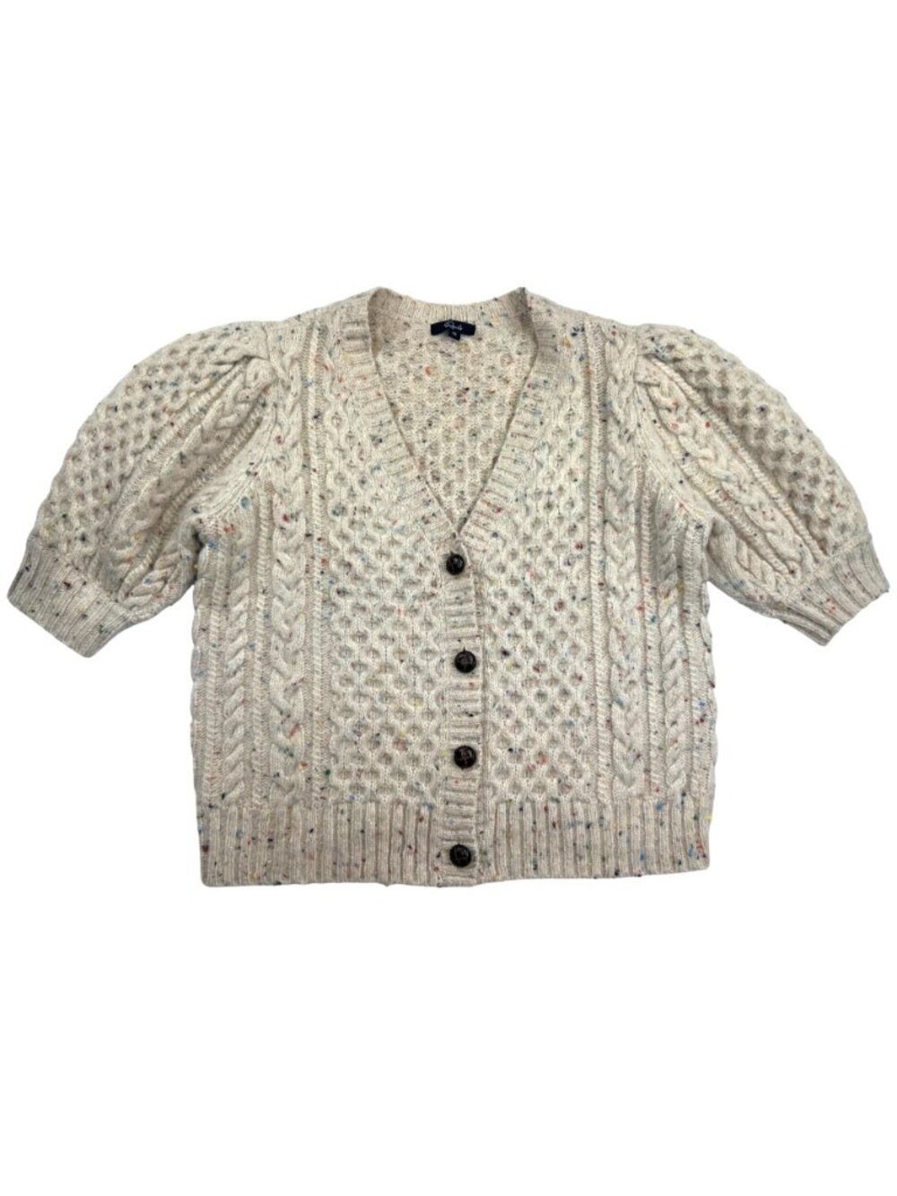 Rails Isla Cardigan Women's XS Cream Confetti Wool Blend Puff Sleeve Cropped - Picture 3 of 13